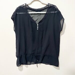 I Jeans By Buffalo Cora black sheer tie-waist blouse top
